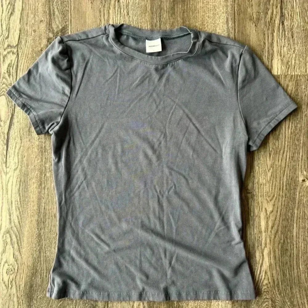 Xieerduo Top Gray Short Sleeve Crew Neck Slim Fit Tee Shirt Size Large Stretchy